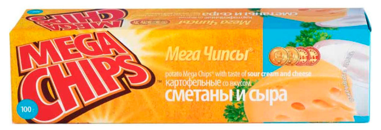 Чипсы картофельные Mega Chips в пластинах сметана и сыр, 100 г