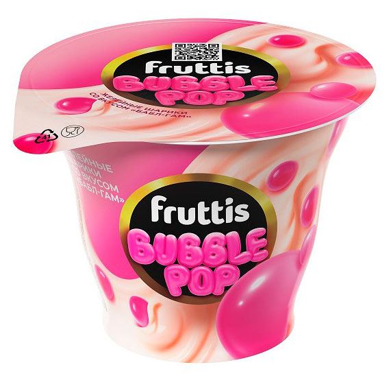 Йогуртный продукт Fruttis Bubble Pop со вкусом бабл-гама и шариками с соком 4,4%, 180 г