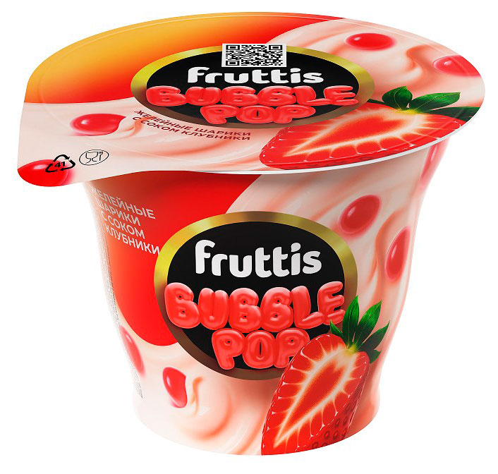Йогуртный продукт густой Fruttis Bubble Pop со вкусом клубники и желейными шариками с соком 4,4%, 180 г