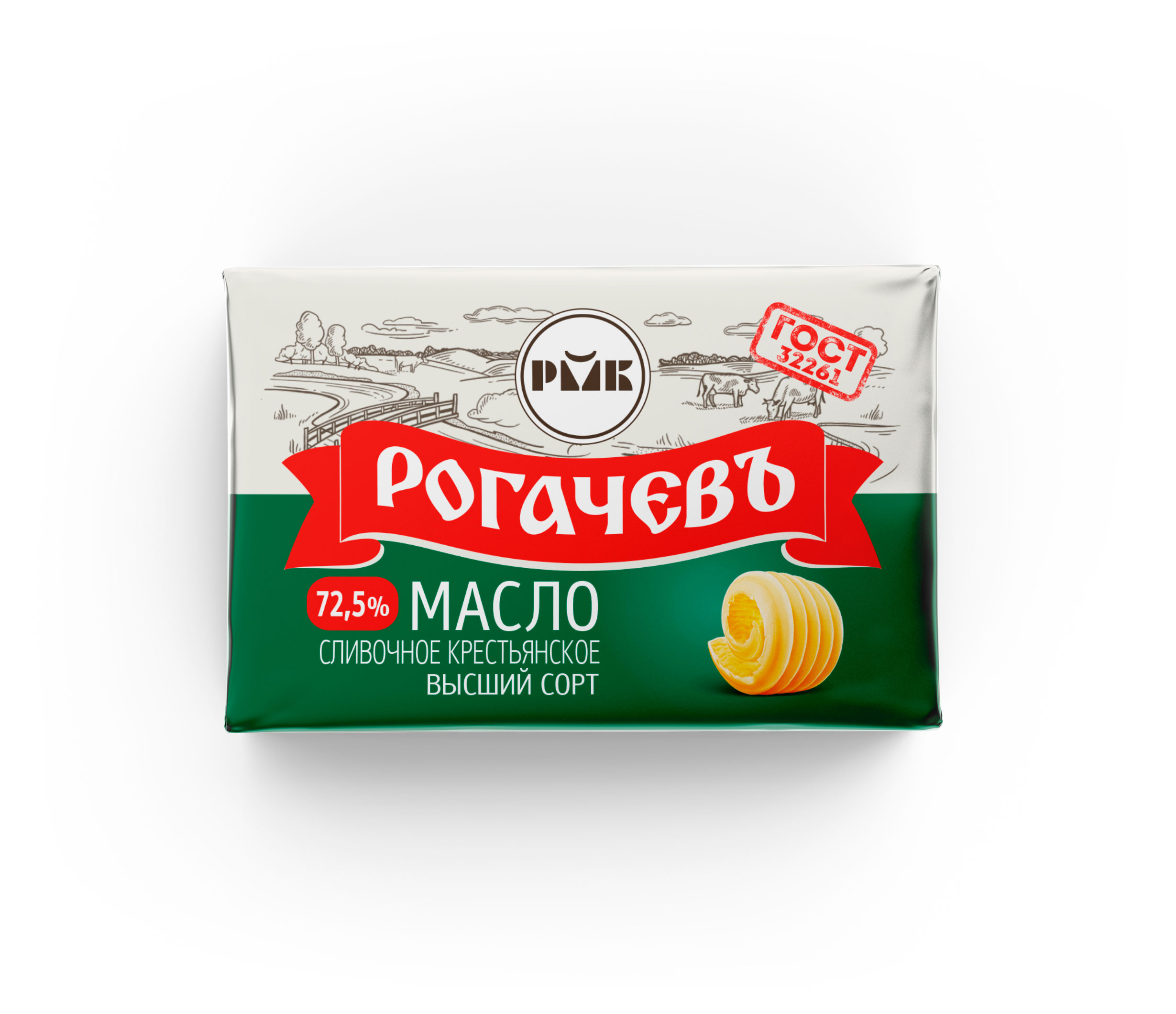 Масло сливочное Рогачевъ Крестьянское высший сорт брикет 72,5% ГОСТ БЗМЖ Беларусь, 160 г