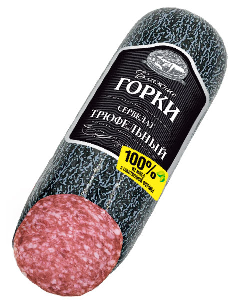 Колбаса варено-копченая Ближние горки Сервелат Трюфельный из свинины и говядины, 300 г