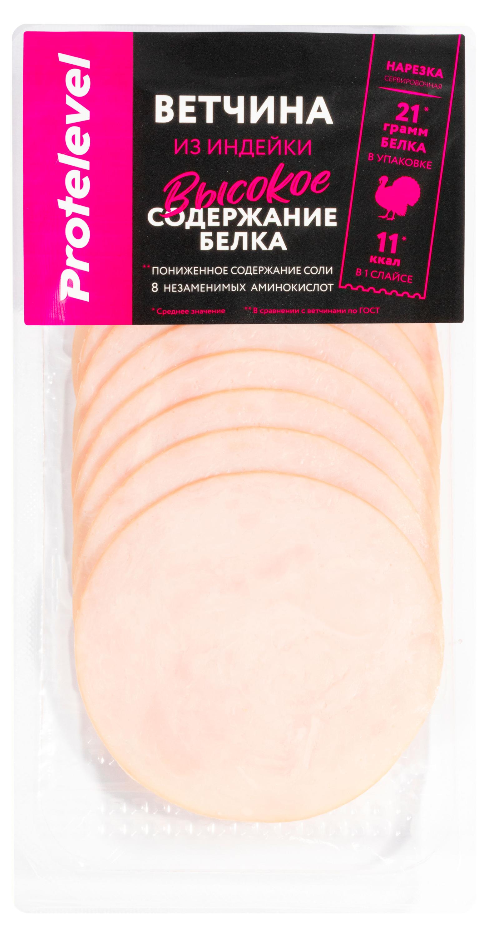 Ветчина из индейки Protelevel высокое содержание белка нарезка, 100 г
