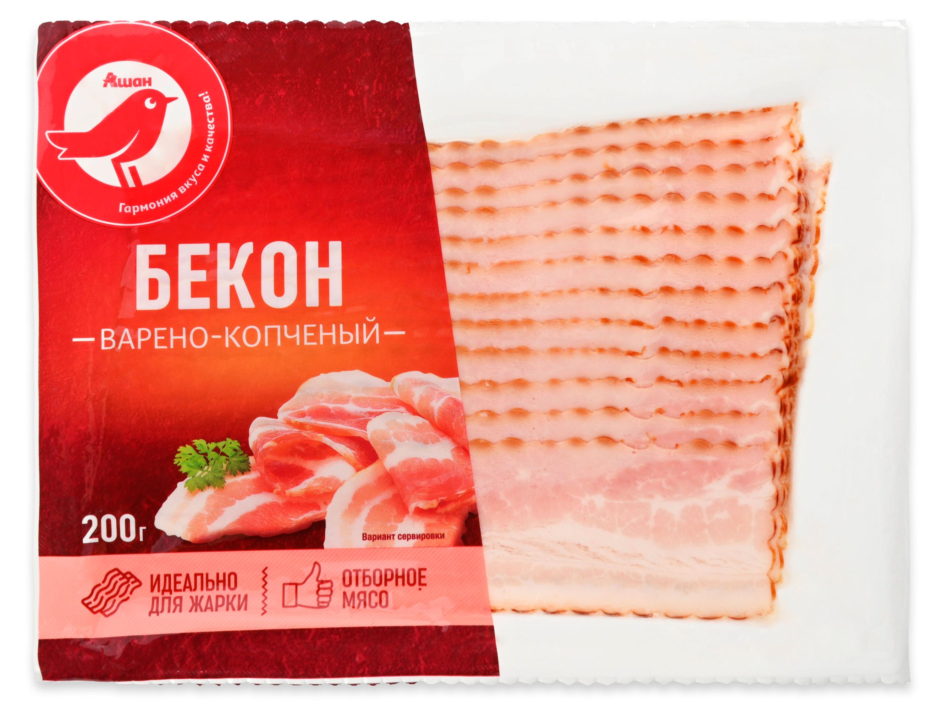 Бекон варено-копченый АШАН Красная птица нарезка, 200 г