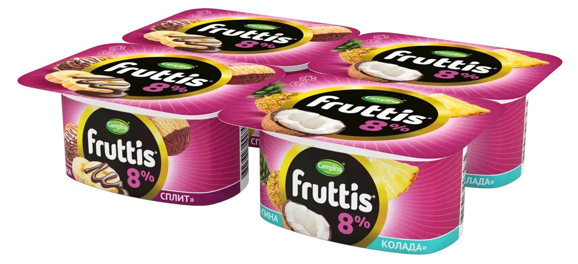 Йогуртный продукт густой ложковый Fruttis Банана сплит и Пина колада 8%, 115 г