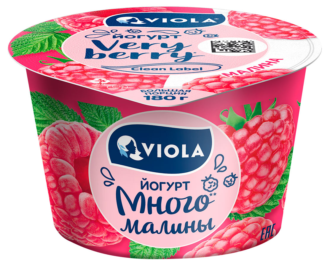 Йогурт густой ложковый Viola Very Berry с малиной 2,6% БЗМЖ, 180 г