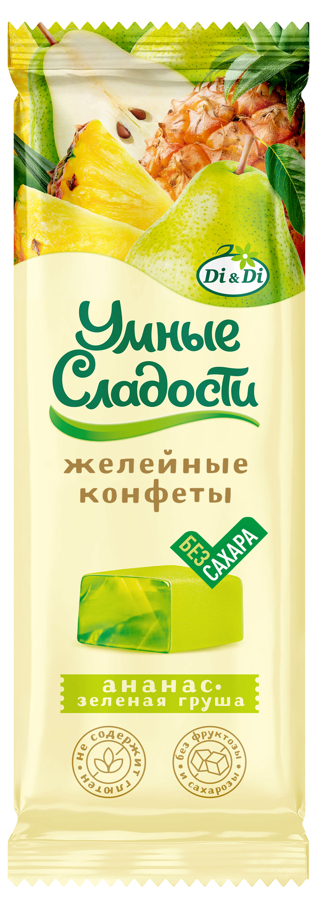 Конфеты желейные Умные сладости Ананас Груша без сахара, 90 г