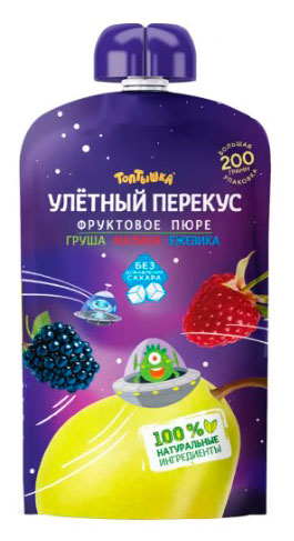 Пюре фруктовое Топтышка Улетный перекус груша малина ежевика Беларусь, 200 г