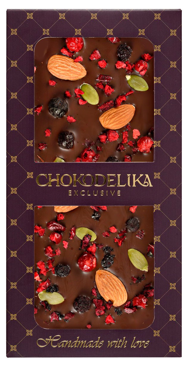 Шоколад горький Chokodelika с миндалем черникой и вишней без сахара, 80 г