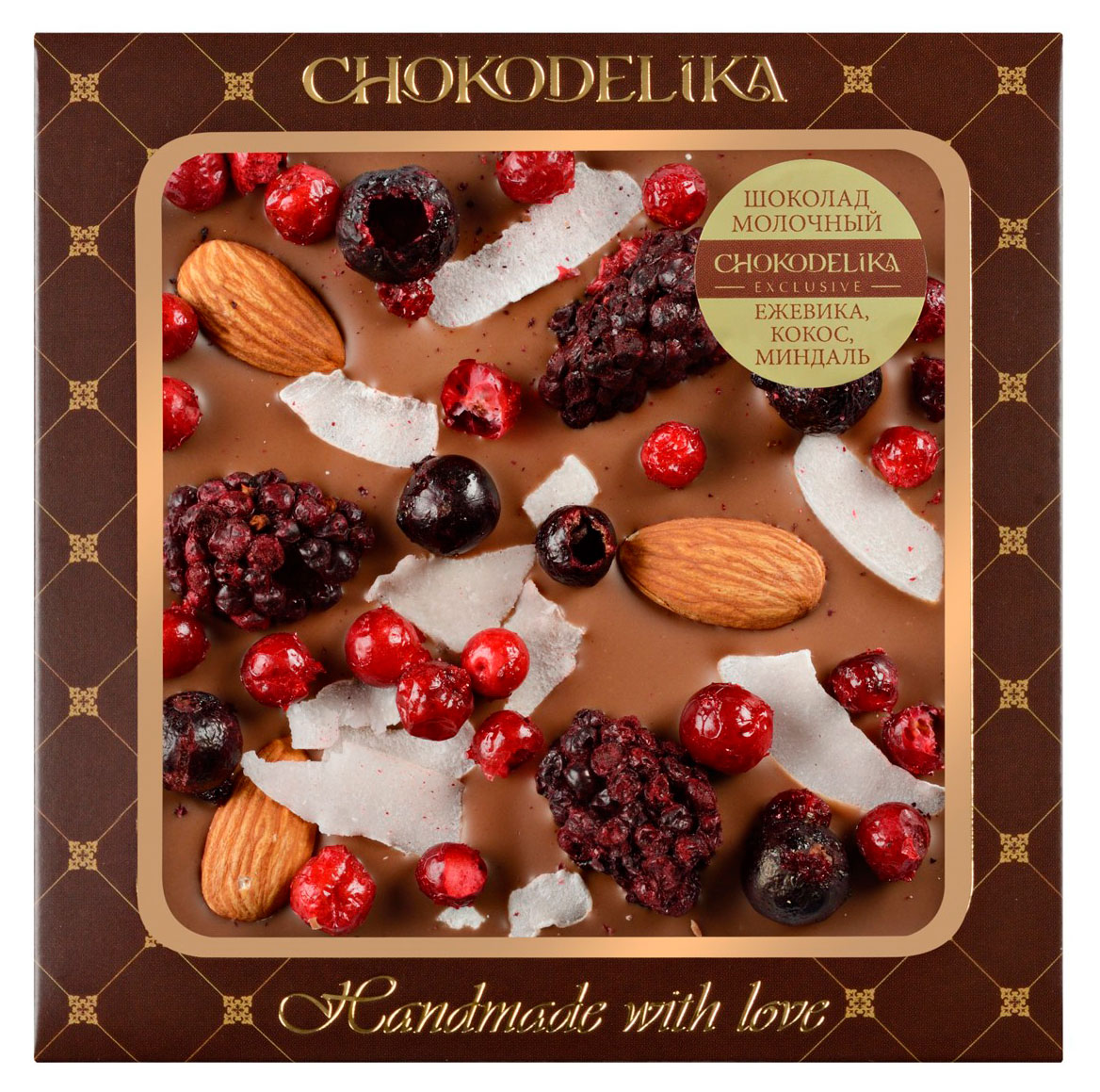 Шоколад молочный Chokodelika с ежевикой кокосом и миндалем, 75 г