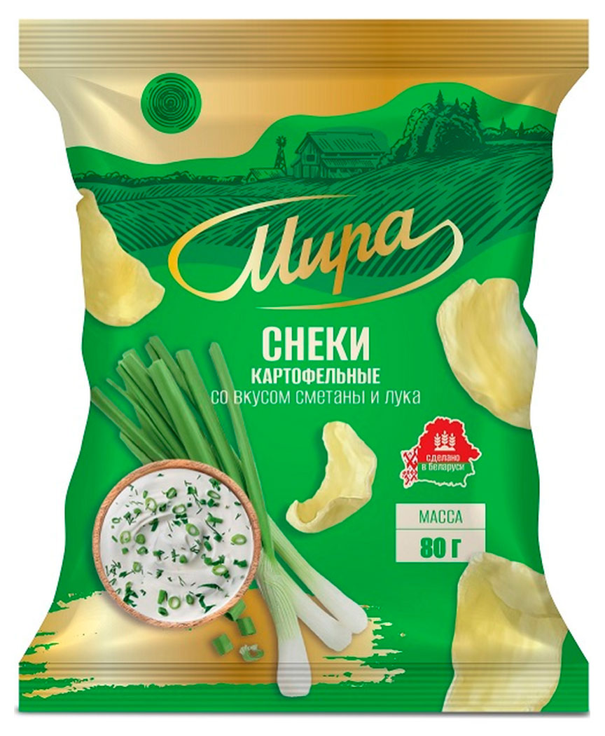 Снеки картофельные Мира со вкусом сметаны и лука Беларусь, 80 г