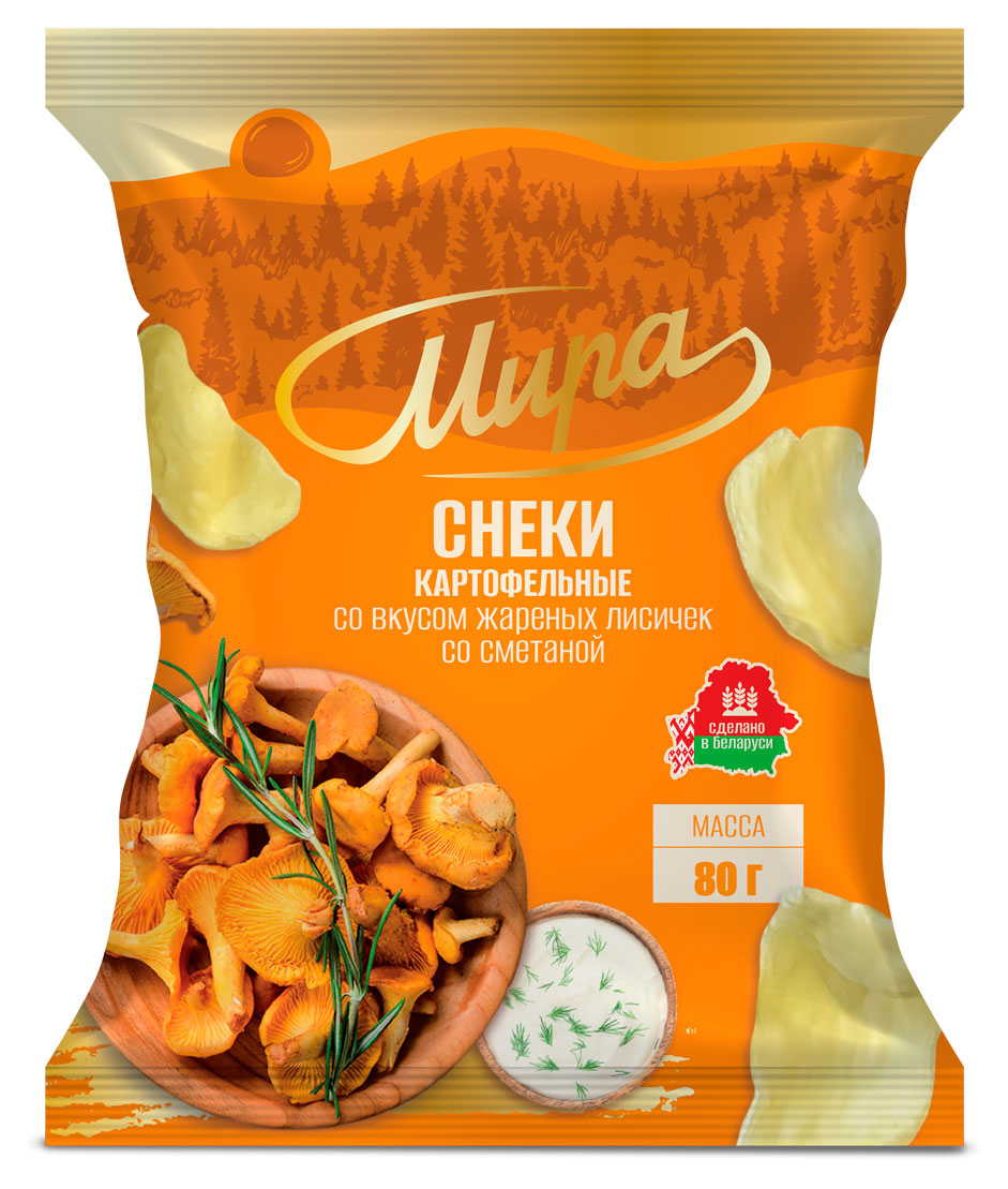Снеки картофельные Мира со вкусом жареных лисичек со сметаной Беларусь, 80 г