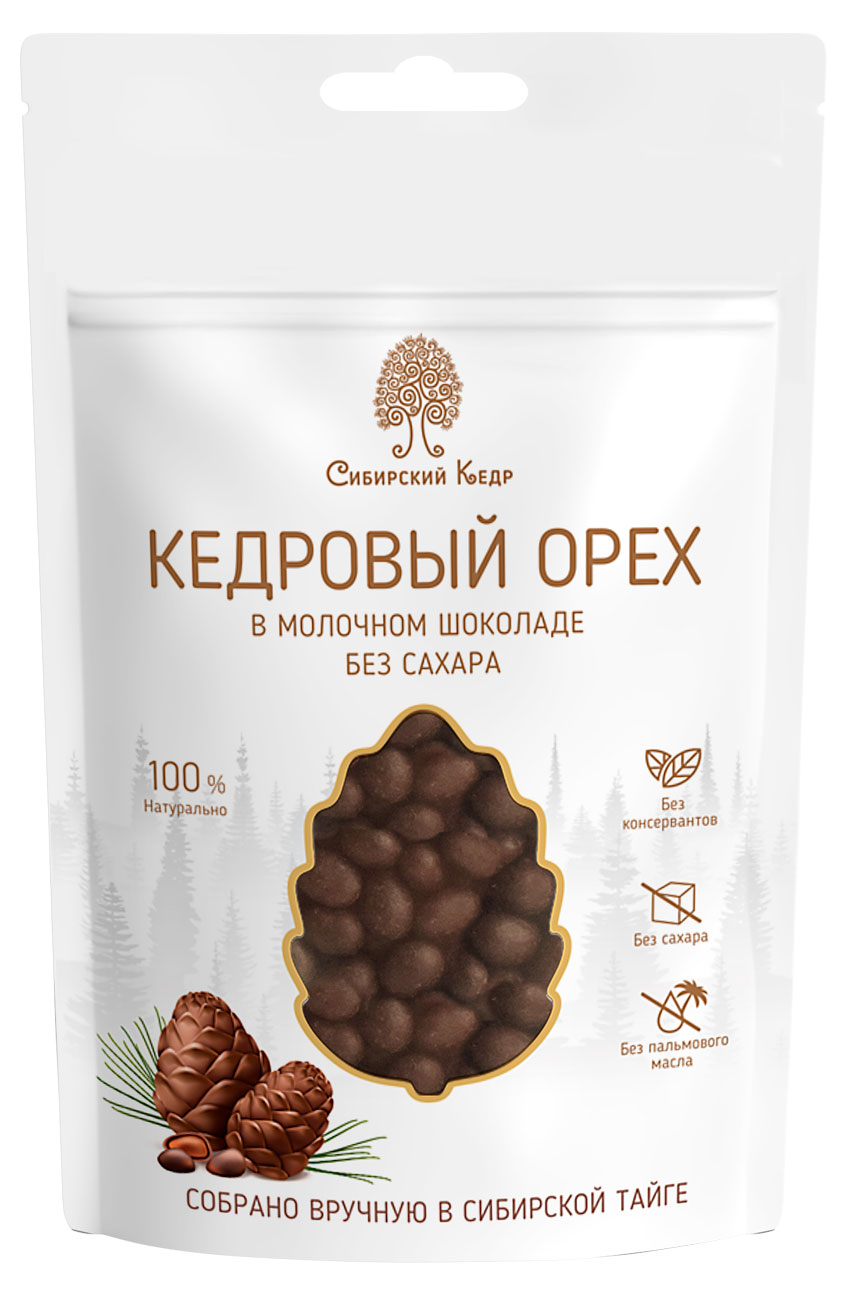 Кедровый орех Сибирский Кедр в молочном шоколаде с какао без сахара, 60 г