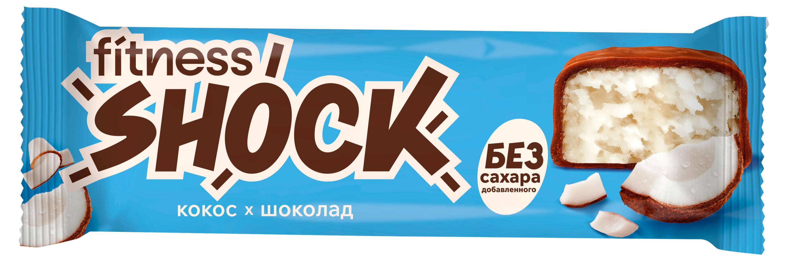 Батончик шоколадный FitnesSHOCK с кокосом без добавленного сахара, 50 г
