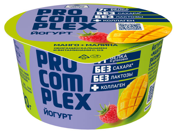 Йогурт густой ложковый Свежее Завтра Procomplex без сахара без лактозы манго малина 2%, 130 г