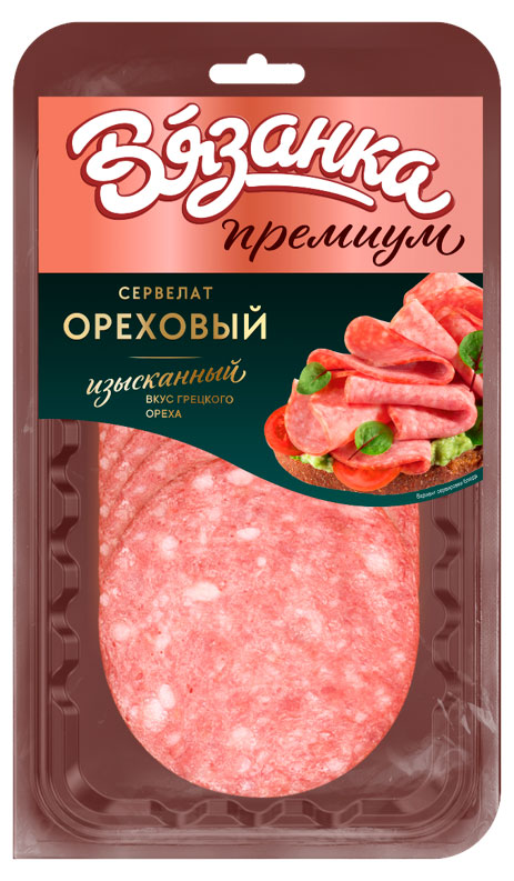 Колбаса полукопченый Вязанка Сервелат Ореховый нарезка, 90 г
