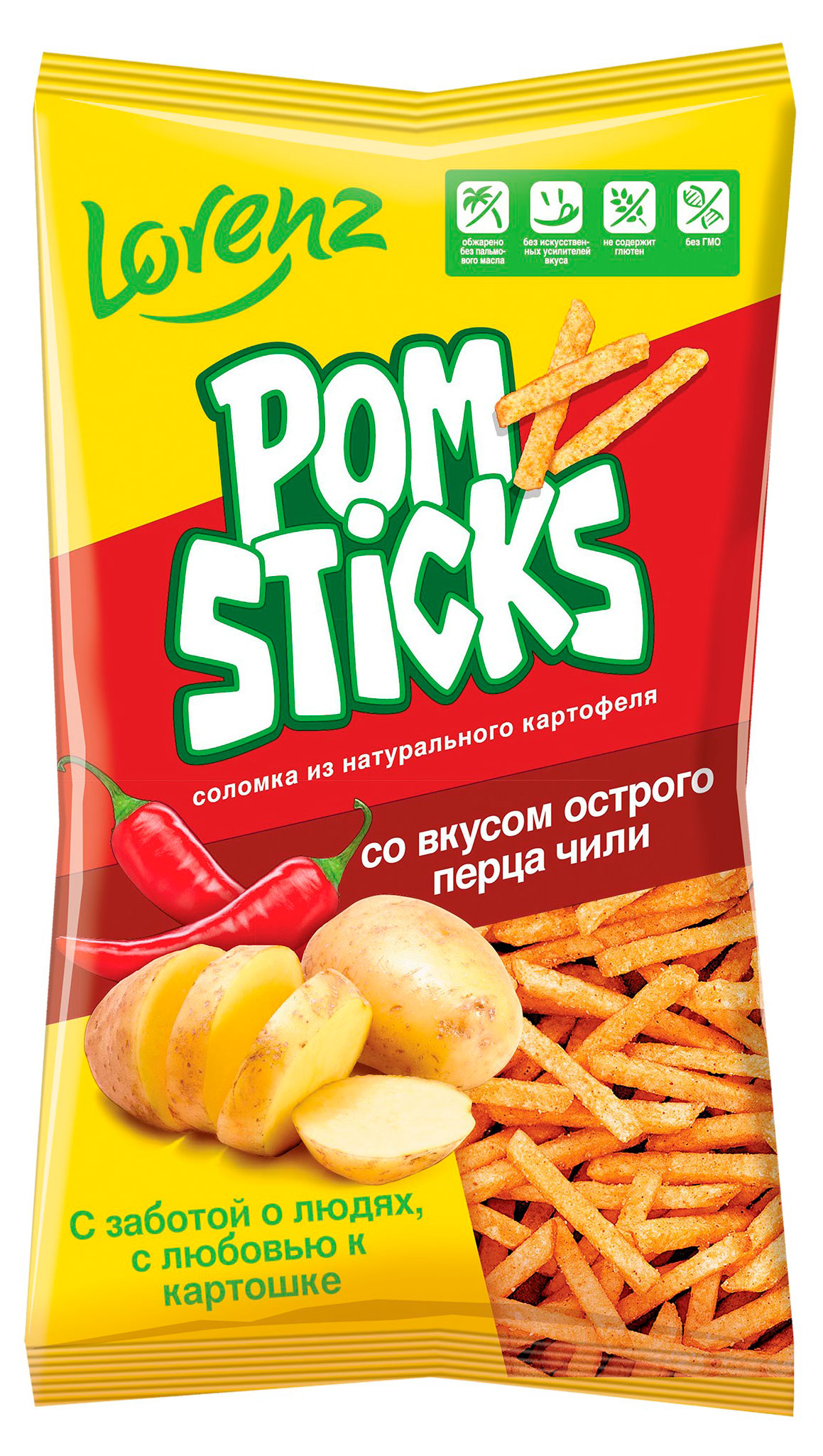 Чипсы картофельные Pomsticks соломкой со вкусом острого перца чили, 90 г