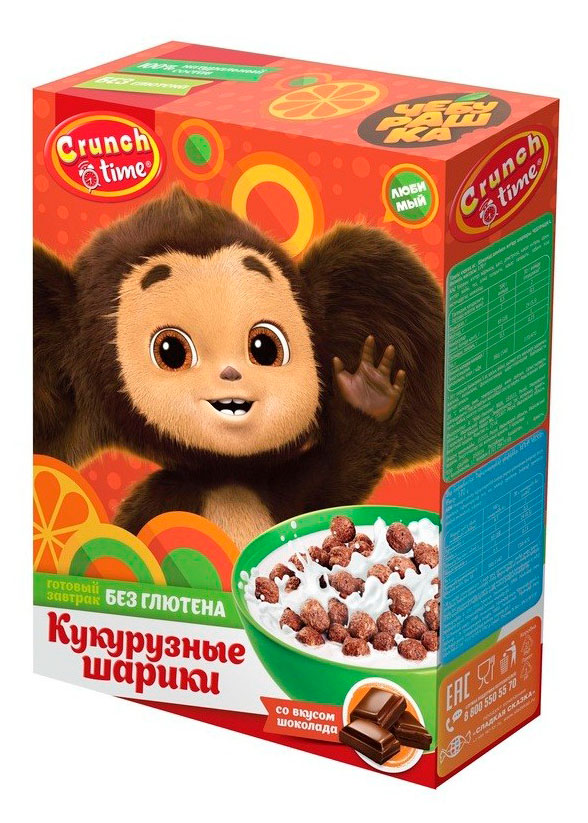 Готовый завтрак Crunch Time Чебурашка шарики кукурузные со вкусом шоколада, 170 г