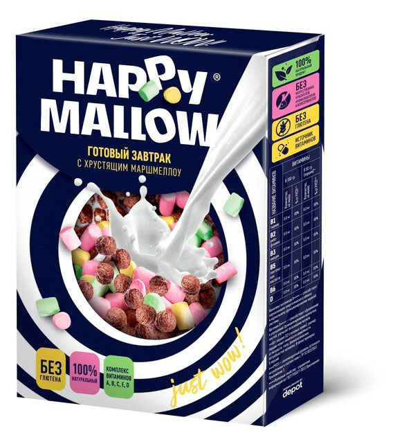 Готовый завтрак HAPPY MALLOW Crispy Marshmallow шарики кукурузные с хрустящим маршмеллоу, 240 г