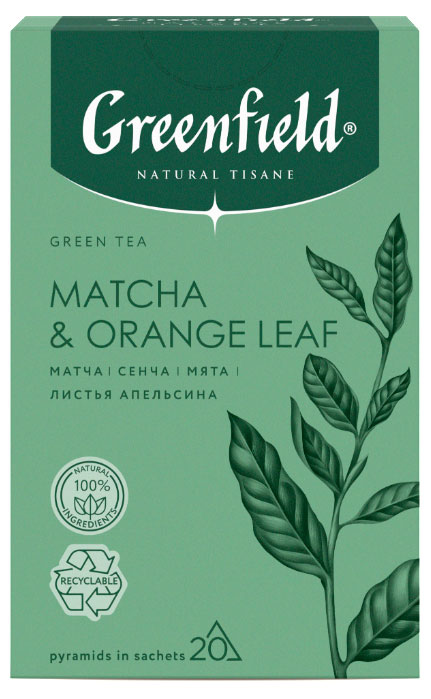 Чай зеленый Greenfield Natural Tisane Матча с мятой и листьями апельсина в пирамидках, 20х1,8 г
