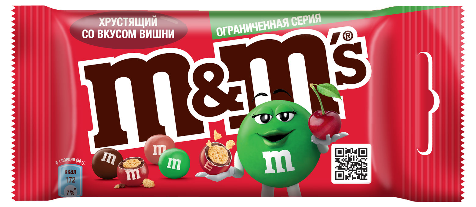 Драже M&M's Хрустящий со вкусом вишни, 36 г