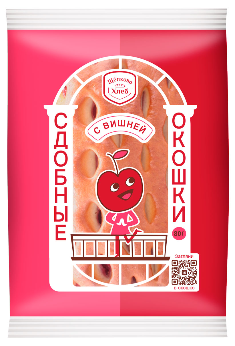 Сдобные окошки Щелковохлеб с вишней, 80 г