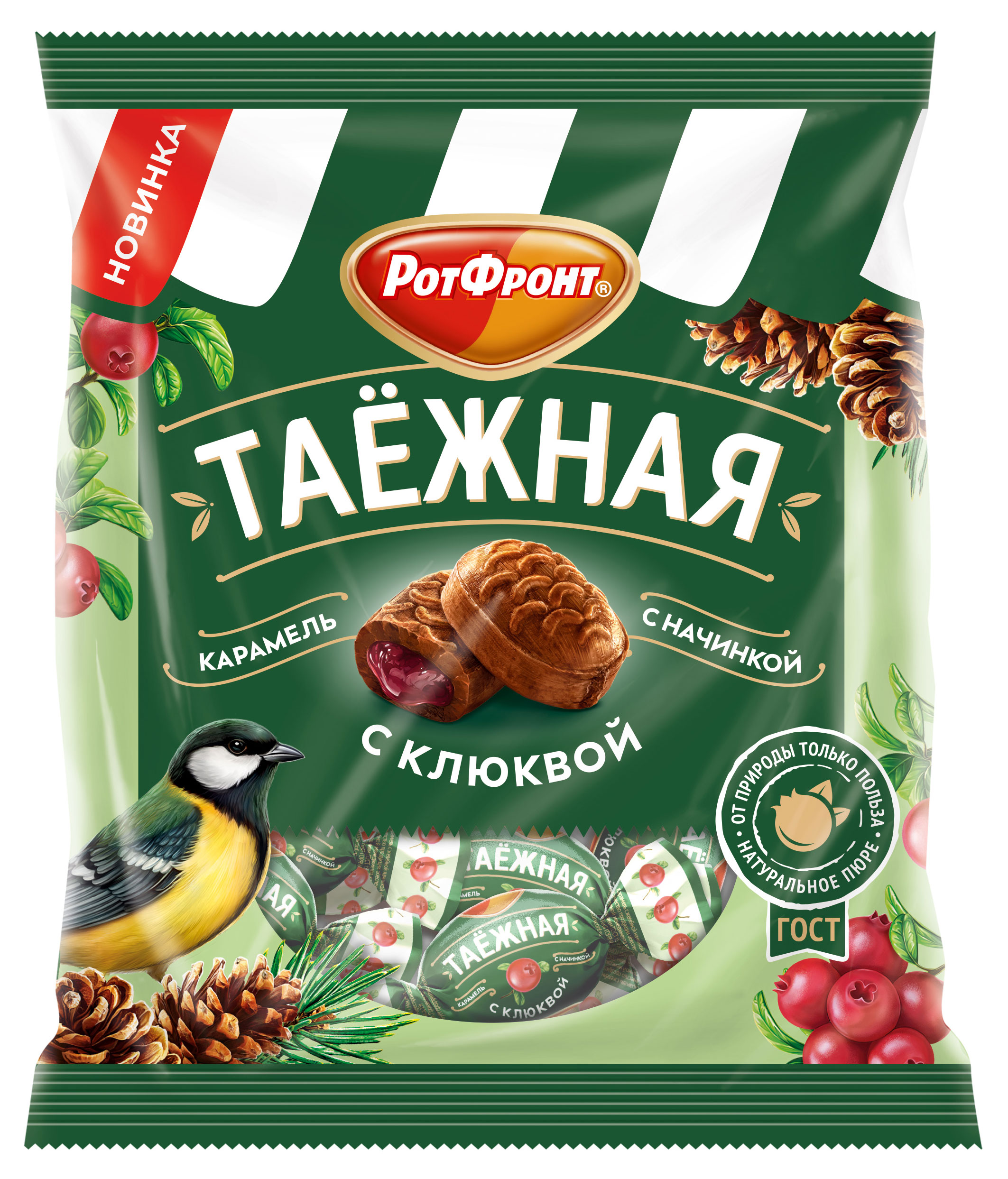 Карамель Рот Фронт с фруктово-ягодной начинкой Таежная с клюквой, 150 г