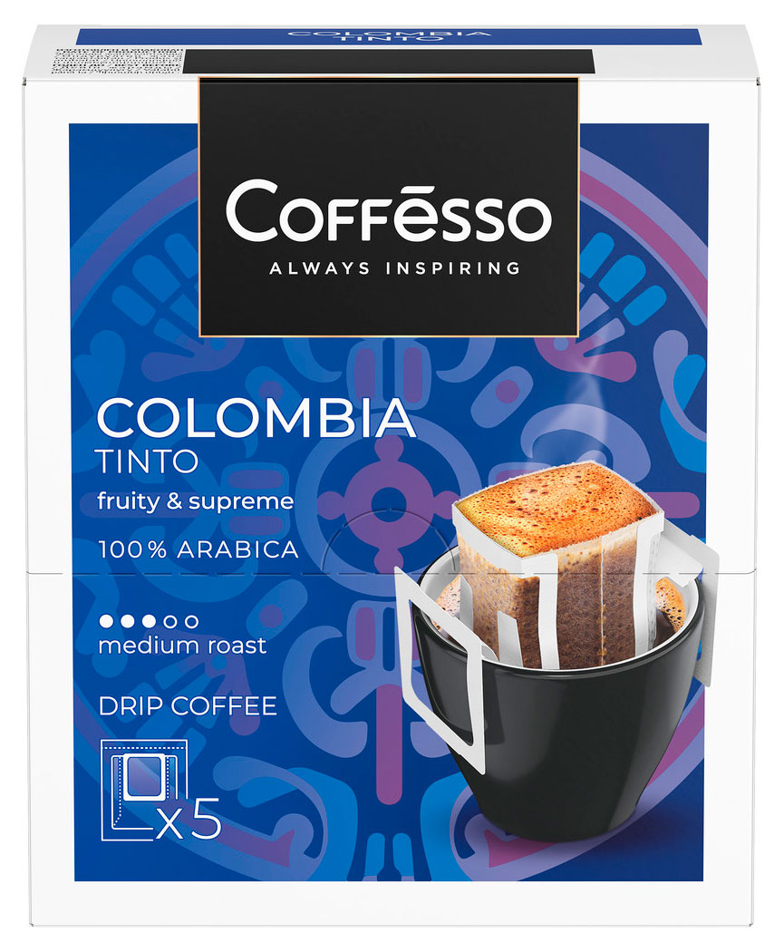 Кофе молотый в дрип-пакетах Coffesso Colombio Tinto, 5х10 г