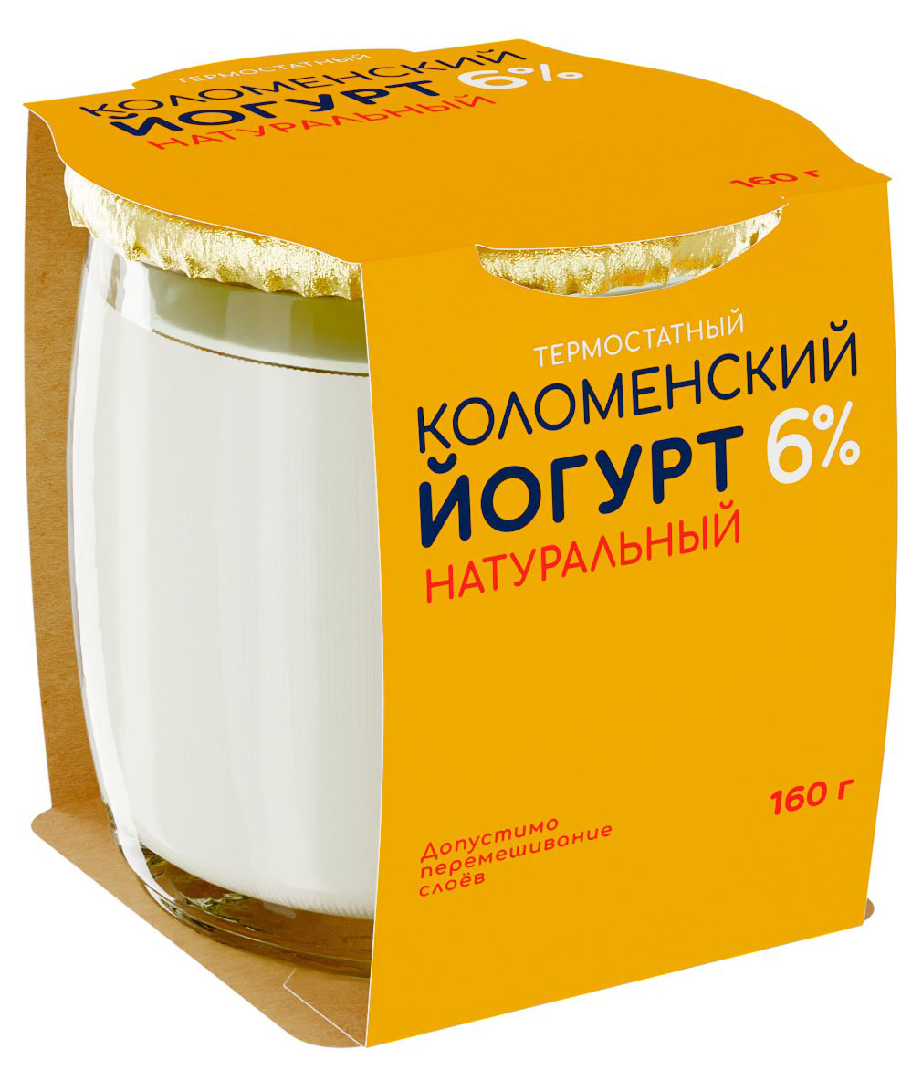 Йогурт термостатный густой ложковый Коломенский натуральный в стеклянной банке 6% БЗМЖ, 160 г