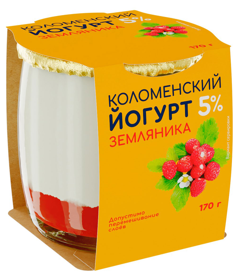 Йогурт густой ложковый Коломенский с земляникой в стеклянной банке 5% БЗМЖ, 170 г