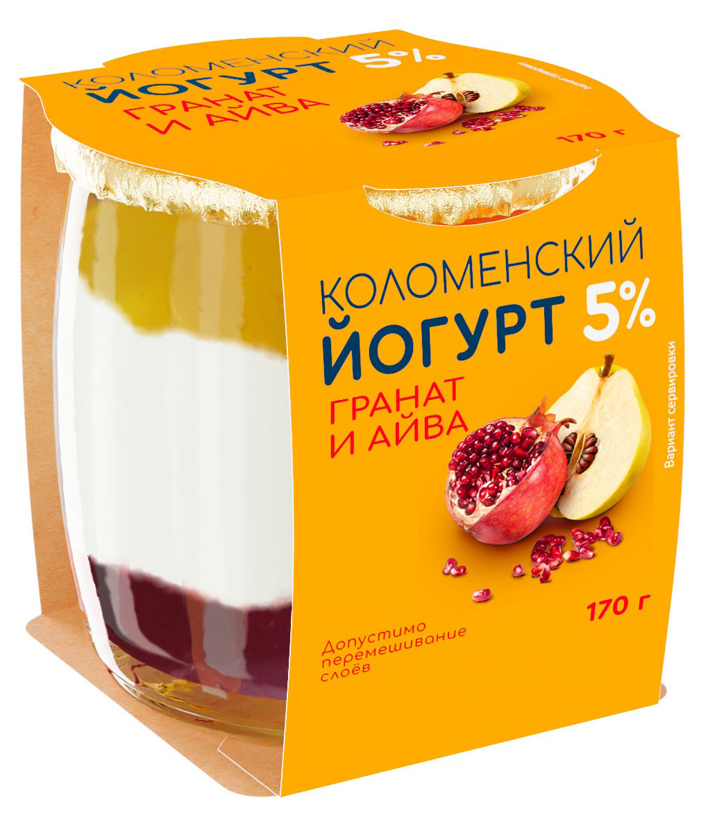 Йогурт густой ложковый Коломенский Гранат-Айва в стеклянной банке 5% БЗМЖ, 170 г