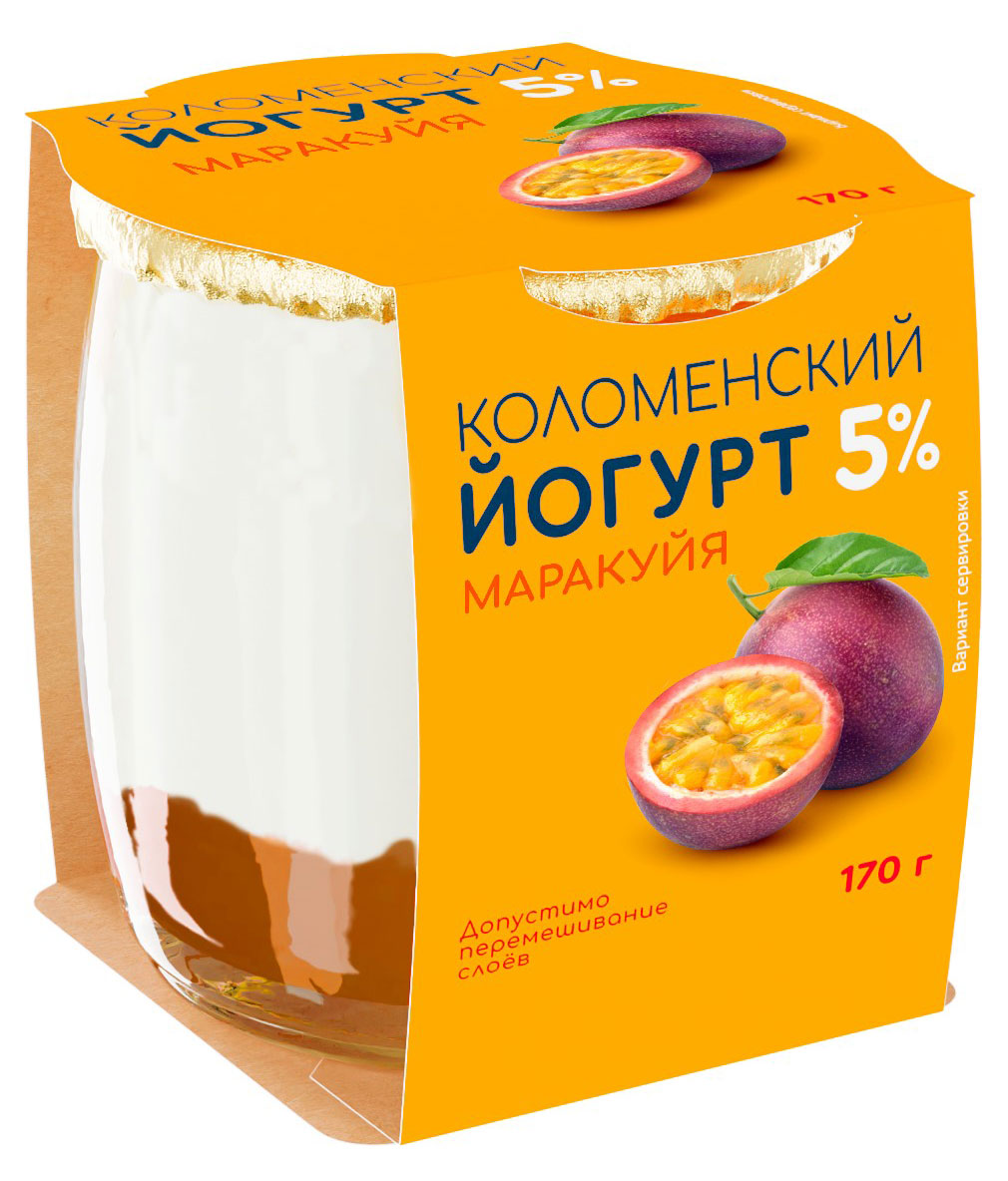 Йогурт густой ложковый Коломенский Маракуйя в стеклянной банке 5% БЗМЖ, 170 г