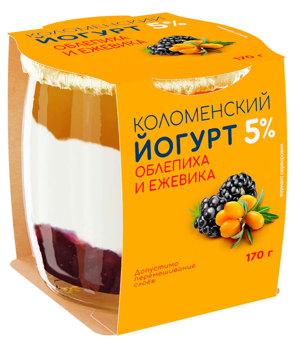 Йогурт густой ложковый Коломенский Облепиха-ежевика в стеклянной банке 5% БЗМЖ, 170 г