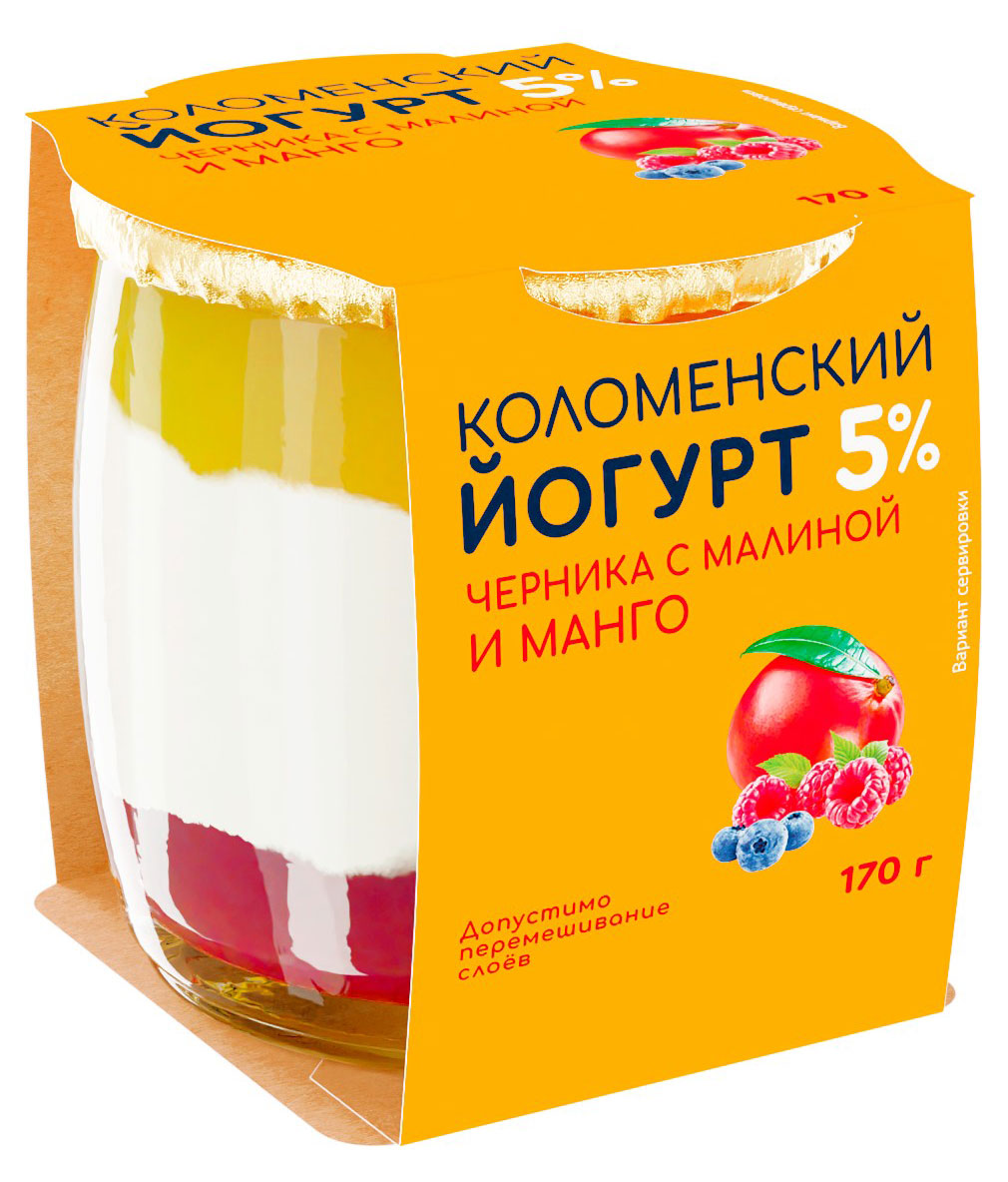 Йогурт густой ложковый Коломенский Черника-малина-манго в стеклянной банке 5% БЗМЖ, 170 г