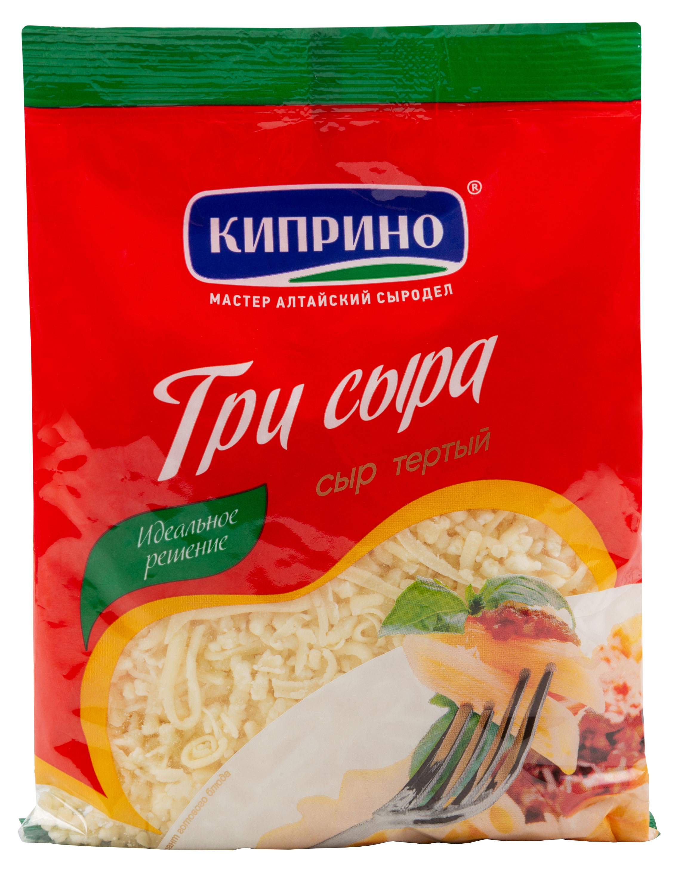 Сыр полутвердый тертый Три Сыра Киприно в пакете БЗМЖ, 200 г