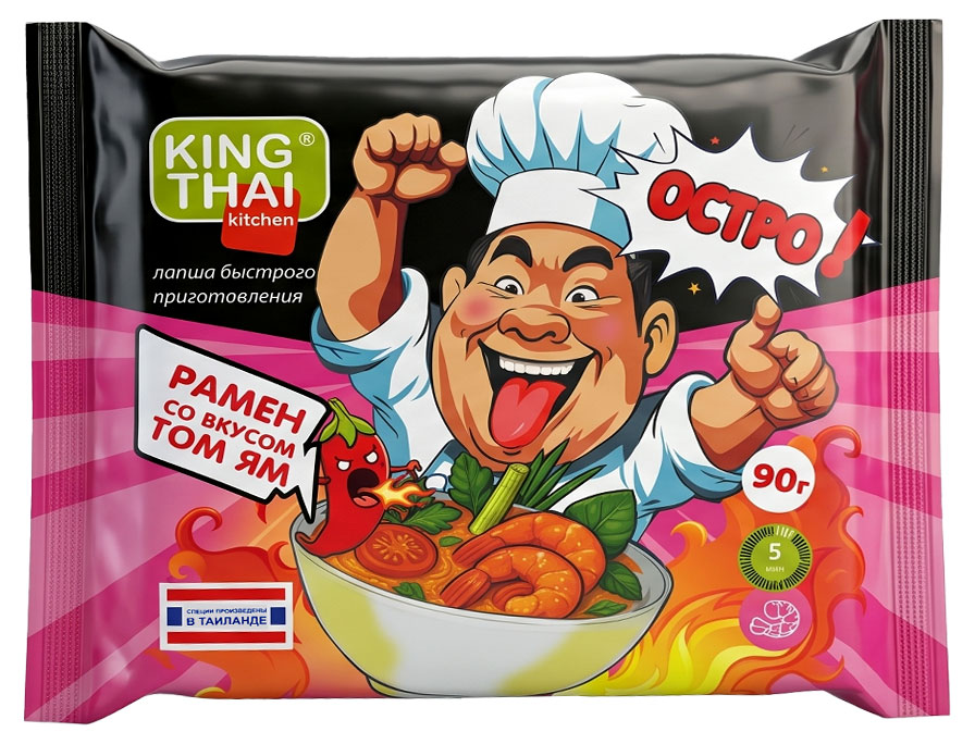 Лапша быстрого приготовления Kingthai Kitchen Рамен со вкусом том ям, 90 г