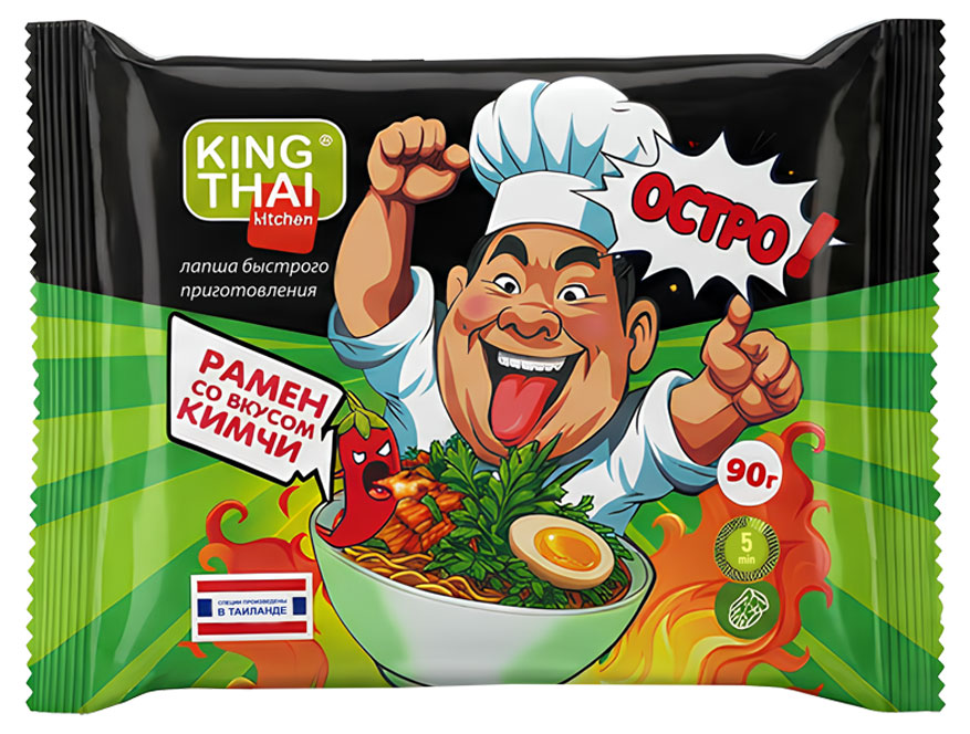 Лапша быстрого приготовления Kingthai Kitchen Рамен со вкусом кимчи, 90 г