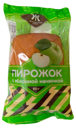Пирожок Жуковский хлеб с яблочной начинкой, 80 г