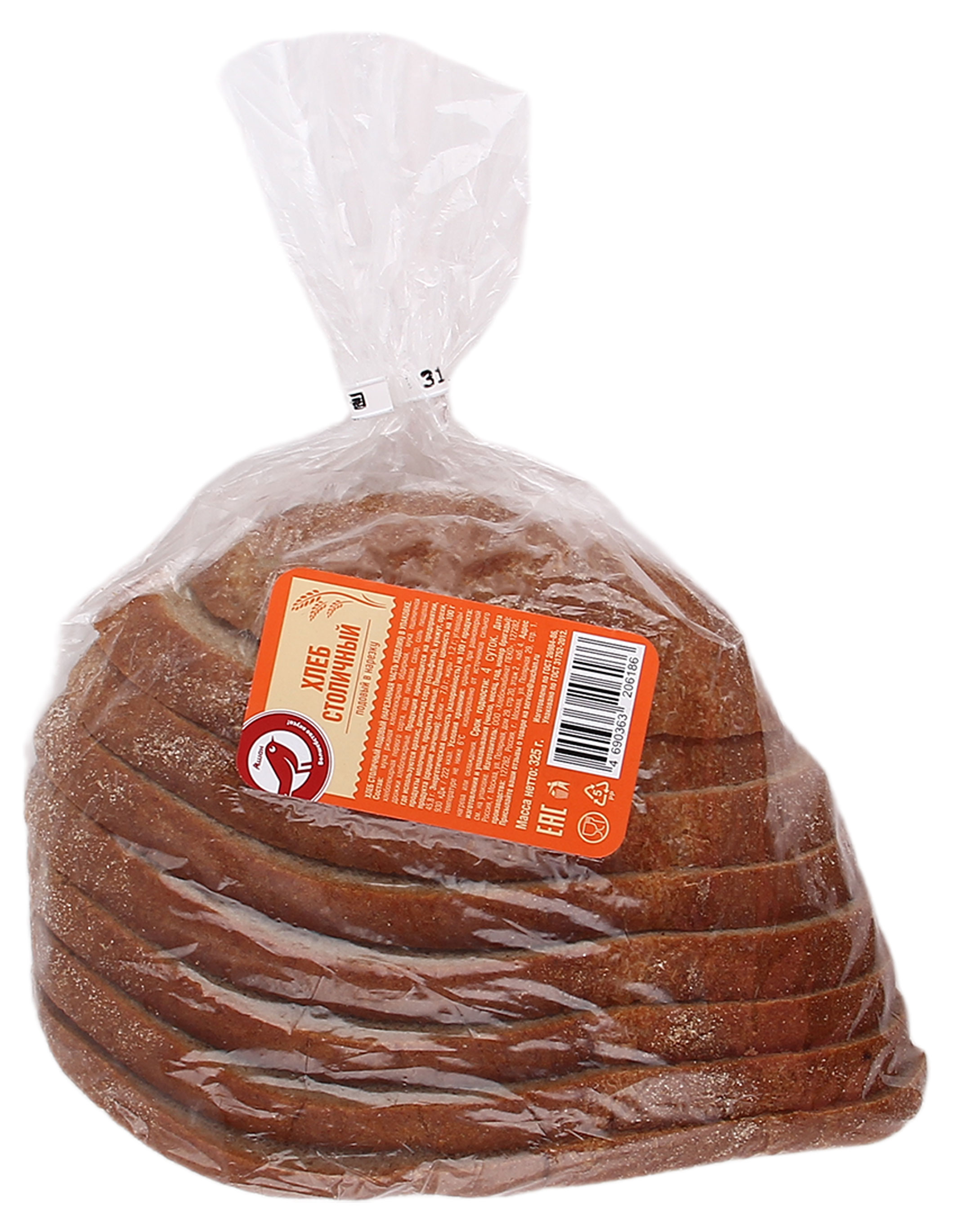 Хлеб ржано-пшеничный серый АШАН Красная птица Столичный нарезка, 325 г