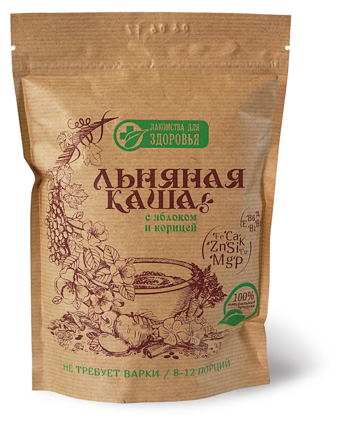 Каша льняная Лакомства для здоровья яблоко и корица, 400 г