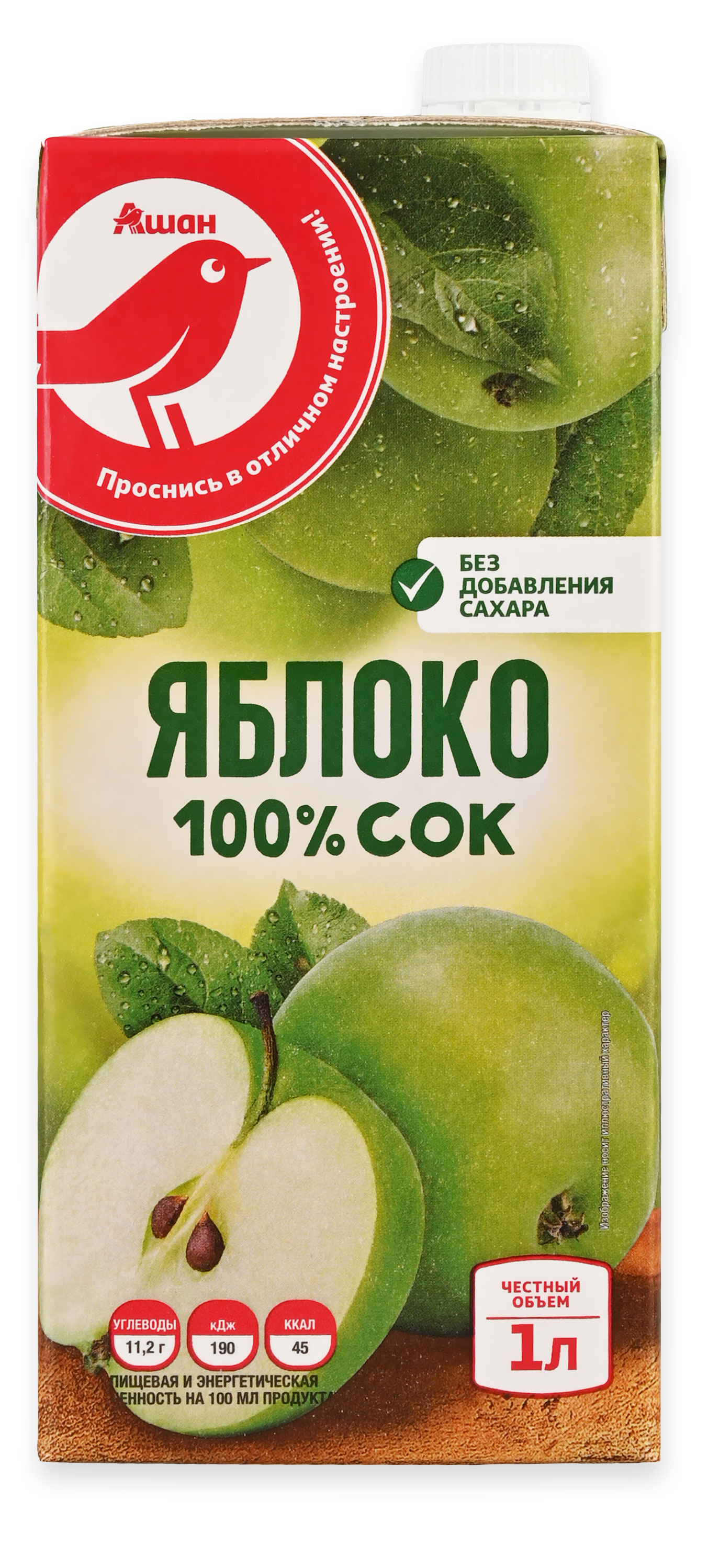 Сок АШАН Красная птица яблочный с 3 лет, 1 л
