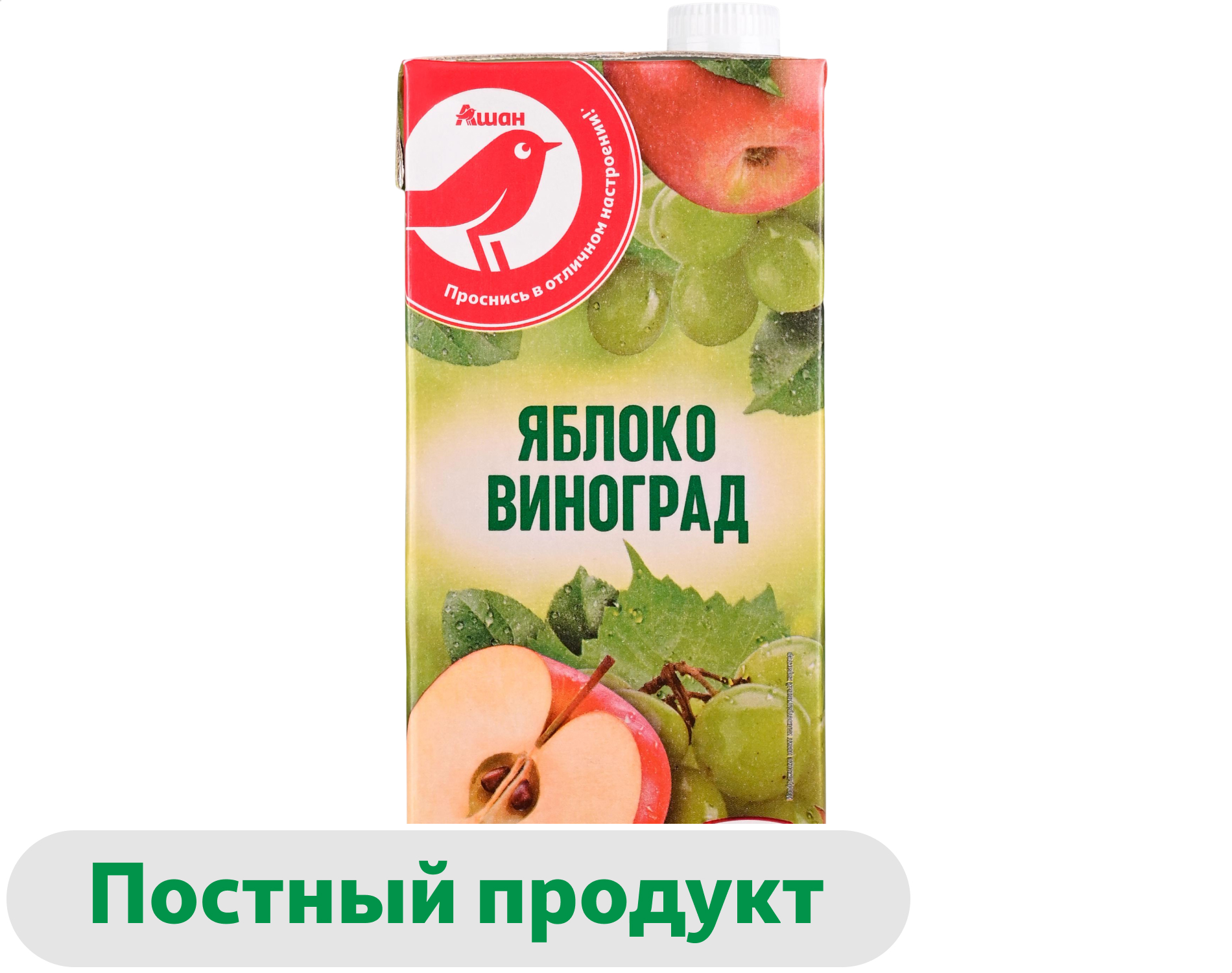 Нектар АШАН Красная птица яблоко-виноград, 1 л