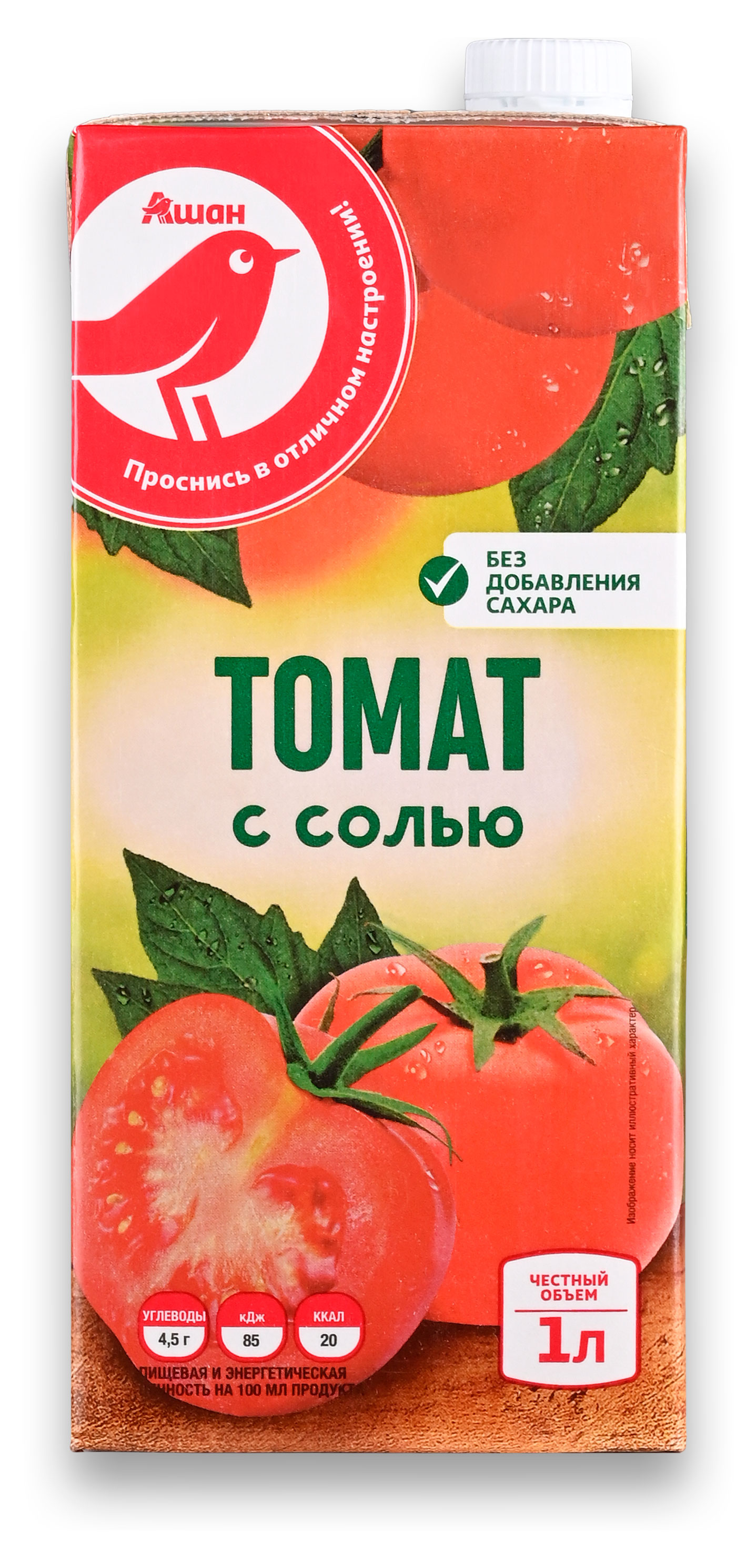 Сок томатный АШАН Красная птица с солью, 1 л