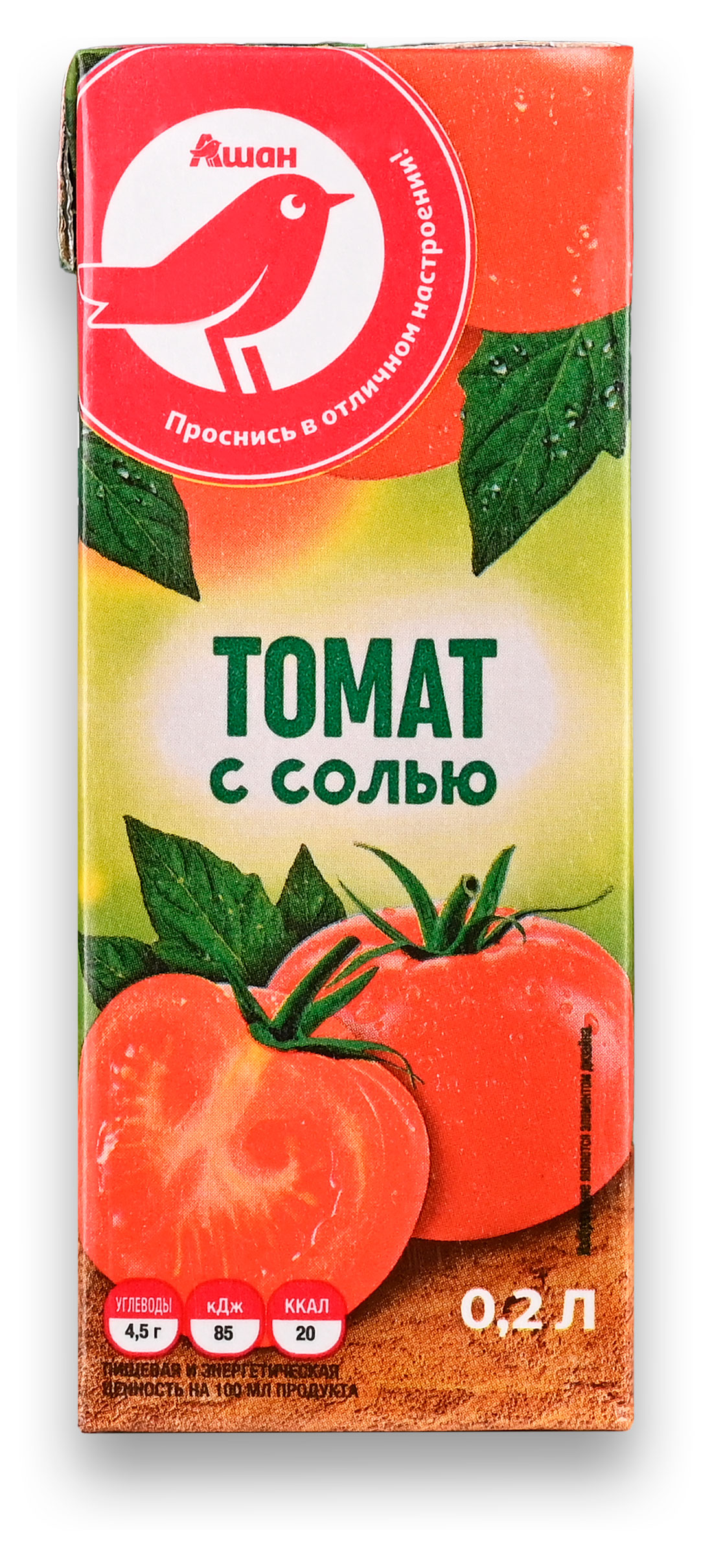 Сок томатный АШАН Красная птица с солью, 200 мл