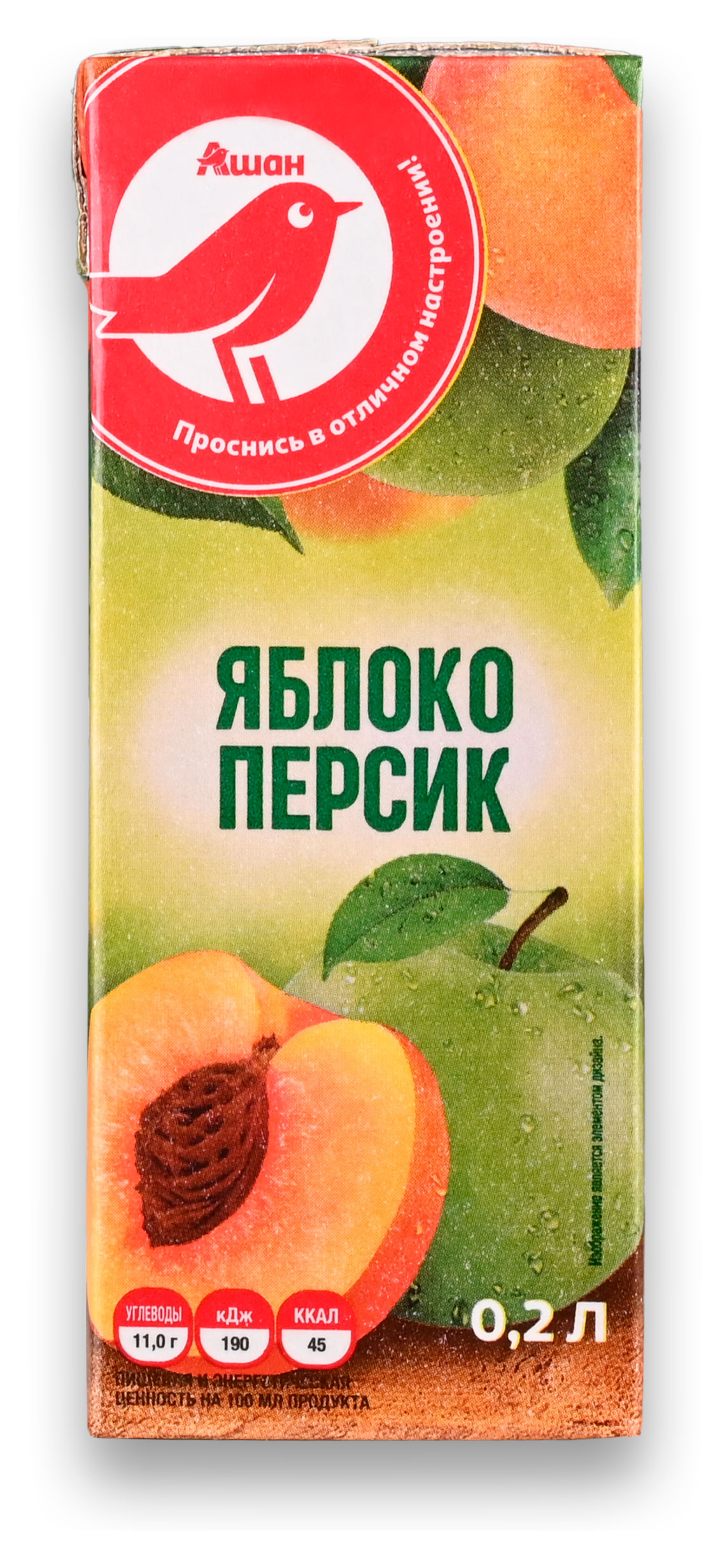 Нектар АШАН Красная птица яблоко-персик, 200 мл