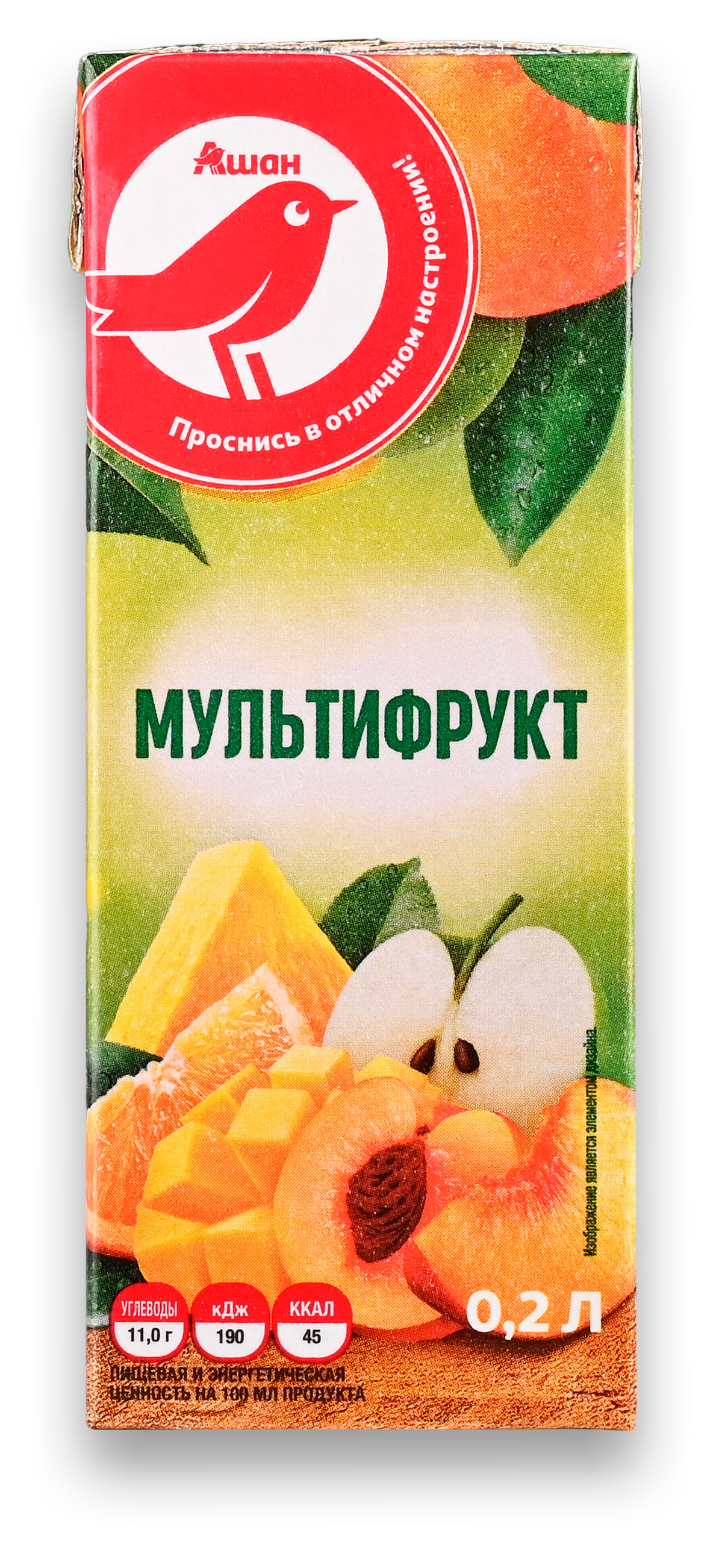 Нектар АШАН Красная птица мультифрукт, 200 мл