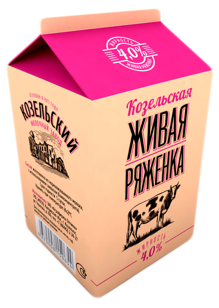 Напиток кисломолочный Ряженка Козельское Молоко 4% БЗМЖ, 450 мл