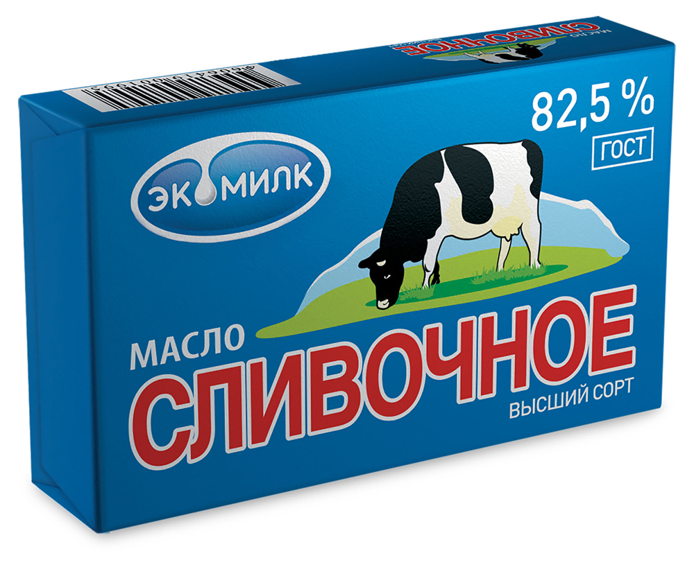Масло сливочное Экомилк несоленое высший сорт брикет 82,5% ГОСТ, 180 г