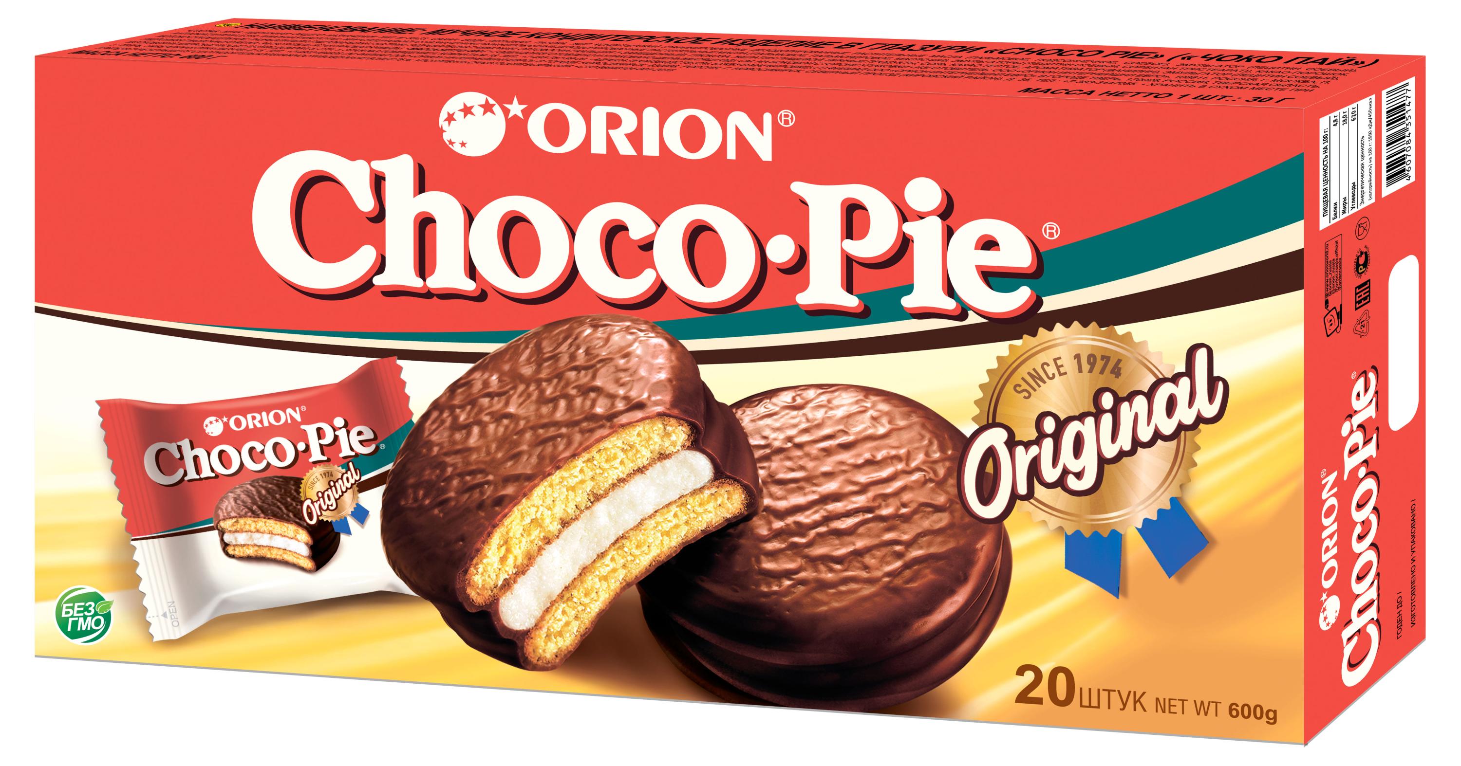 Пирожное бисквитное Orion Choco-Pie с начинкой маршмеллоу в глазури, 600 г