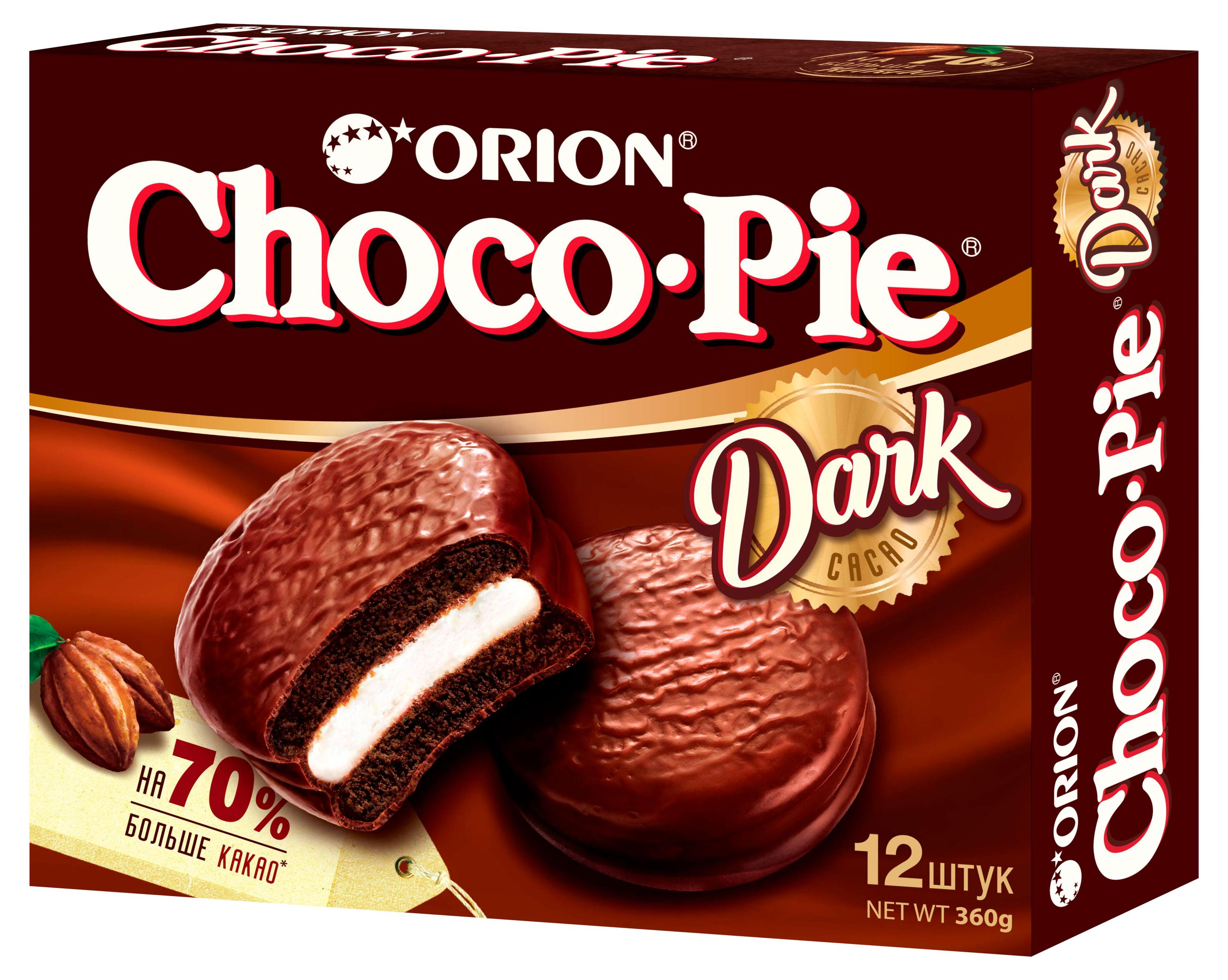 Пирожное бисквитное Orion Choco Pie Dark темный шоколад в глазури, 360 г