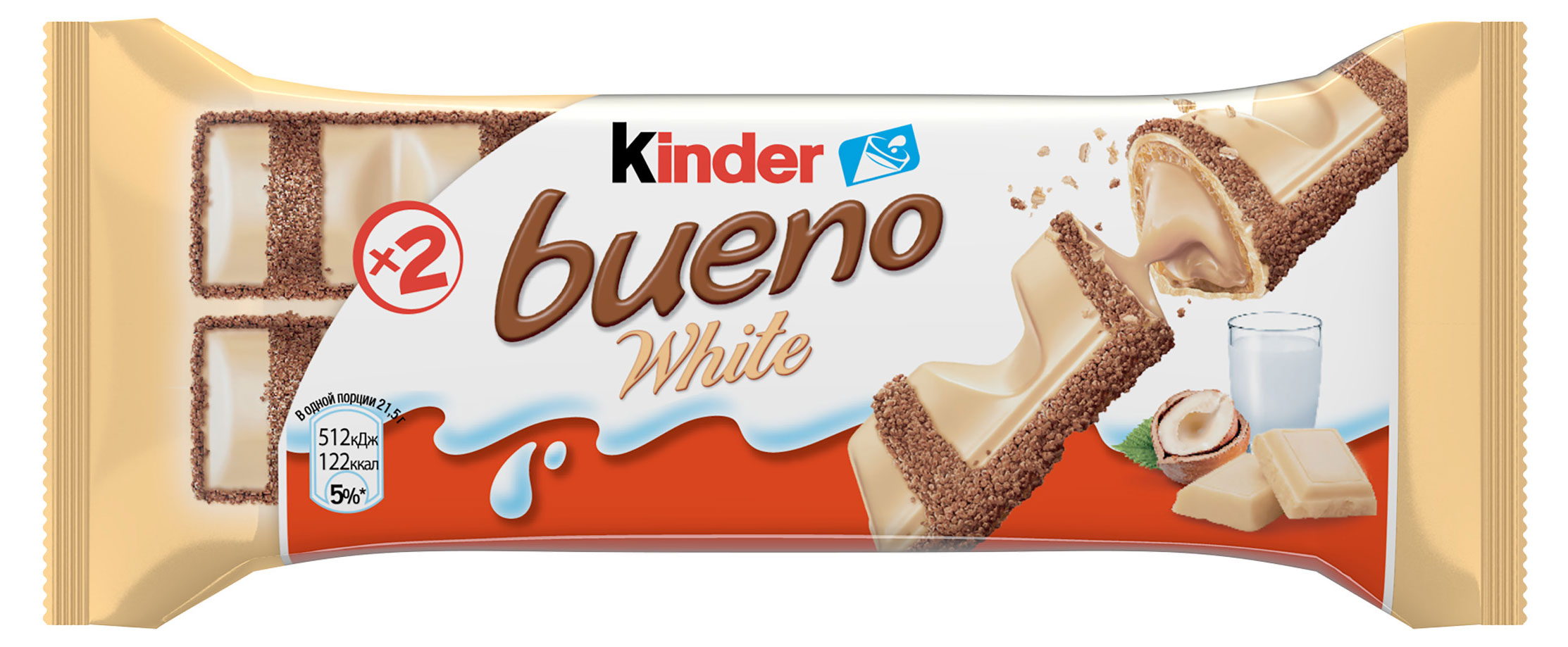 Вафли Kinder Bueno White покрытые белым шоколадом с молочно-ореховой начинкой Польша, 39 г